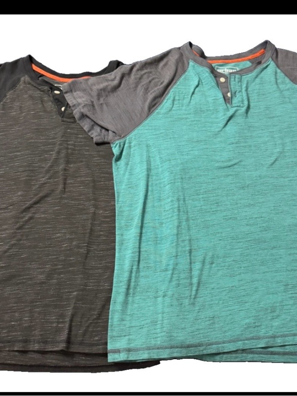 urban pipeline Teal Body with Charcoal Sleeves and Orange Trim Raglan Henley xxl
